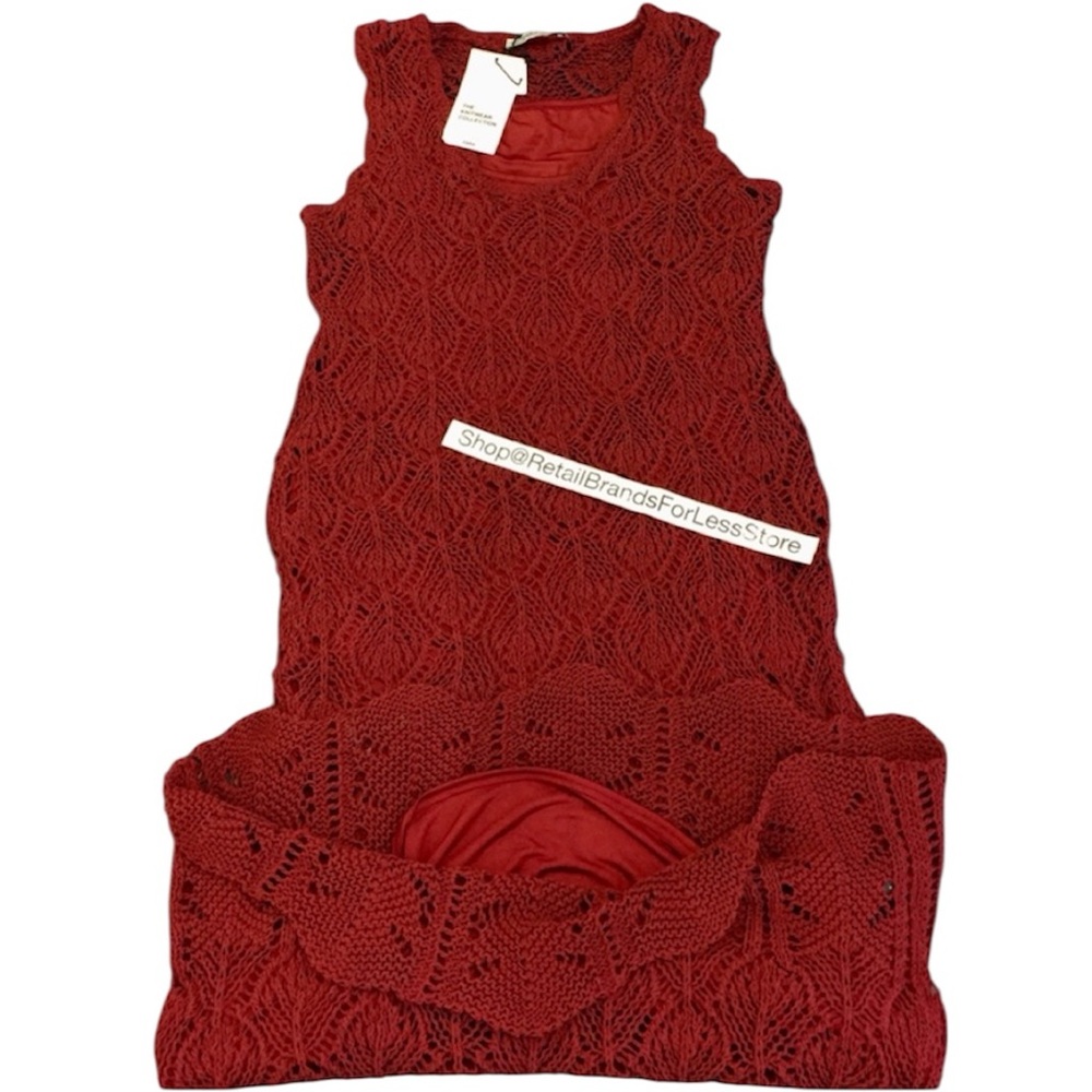 ZARA RUST TERRACOTTA LINED CROCHET KNIT MAXI MIDI DRESS
